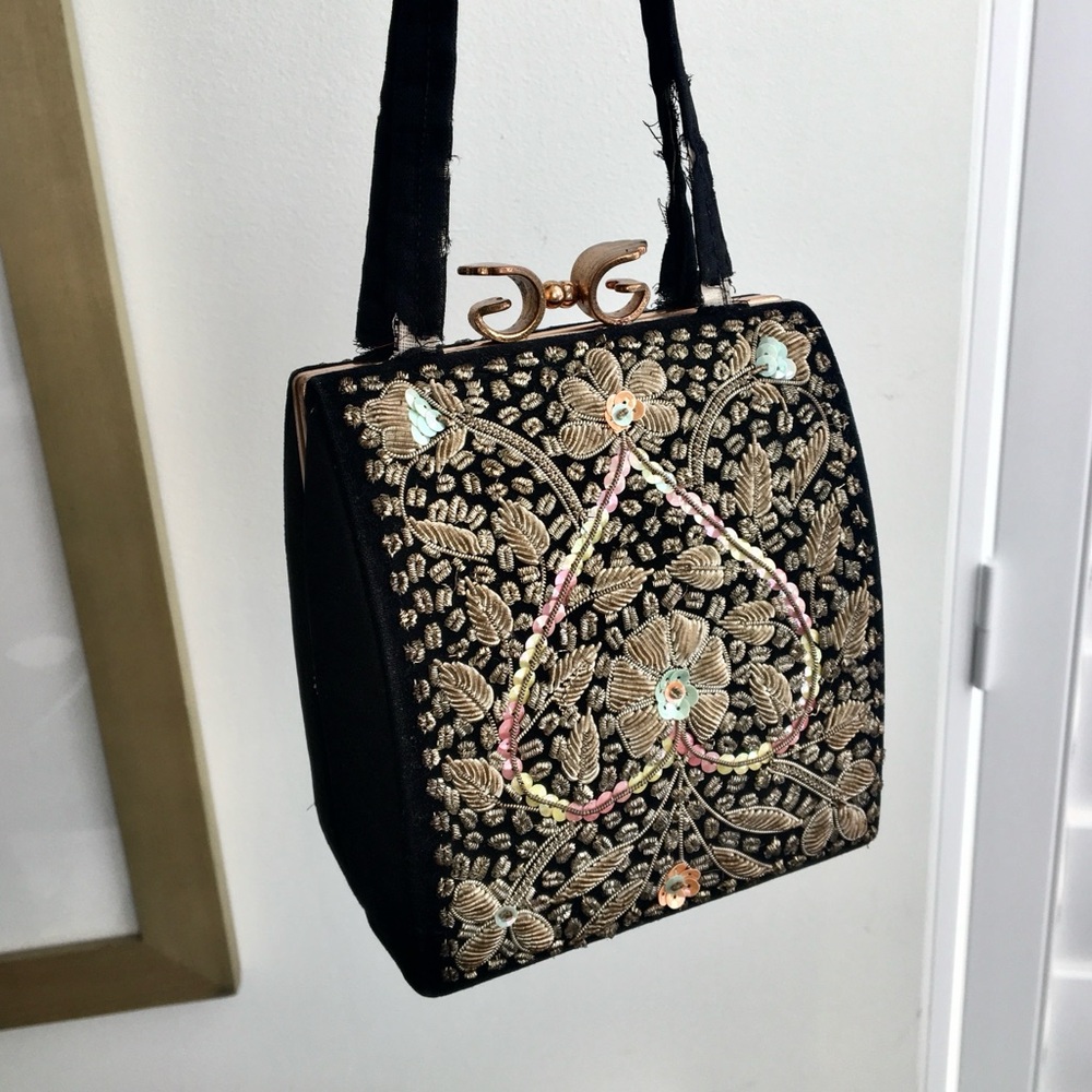 vintage handbag velvet black embroidery art deco